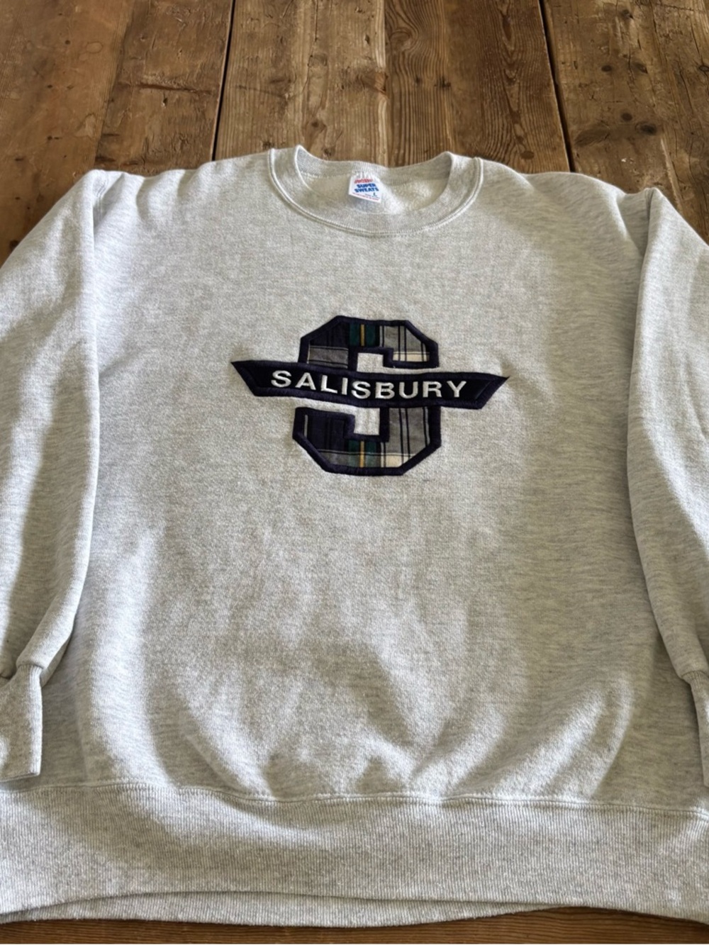 Vintage 90s Salisbury Jerzees Super Sweats Crew Embroidered Plaid